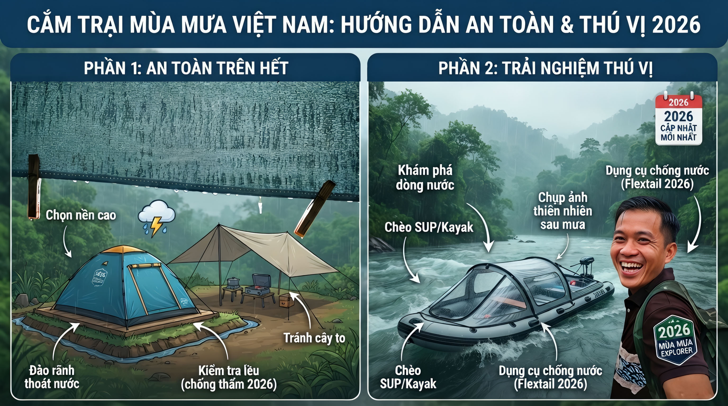 Cắm Trại Mùa Mưa Việt Nam: Hướng Dẫn An Toàn & Thú Vị 2026