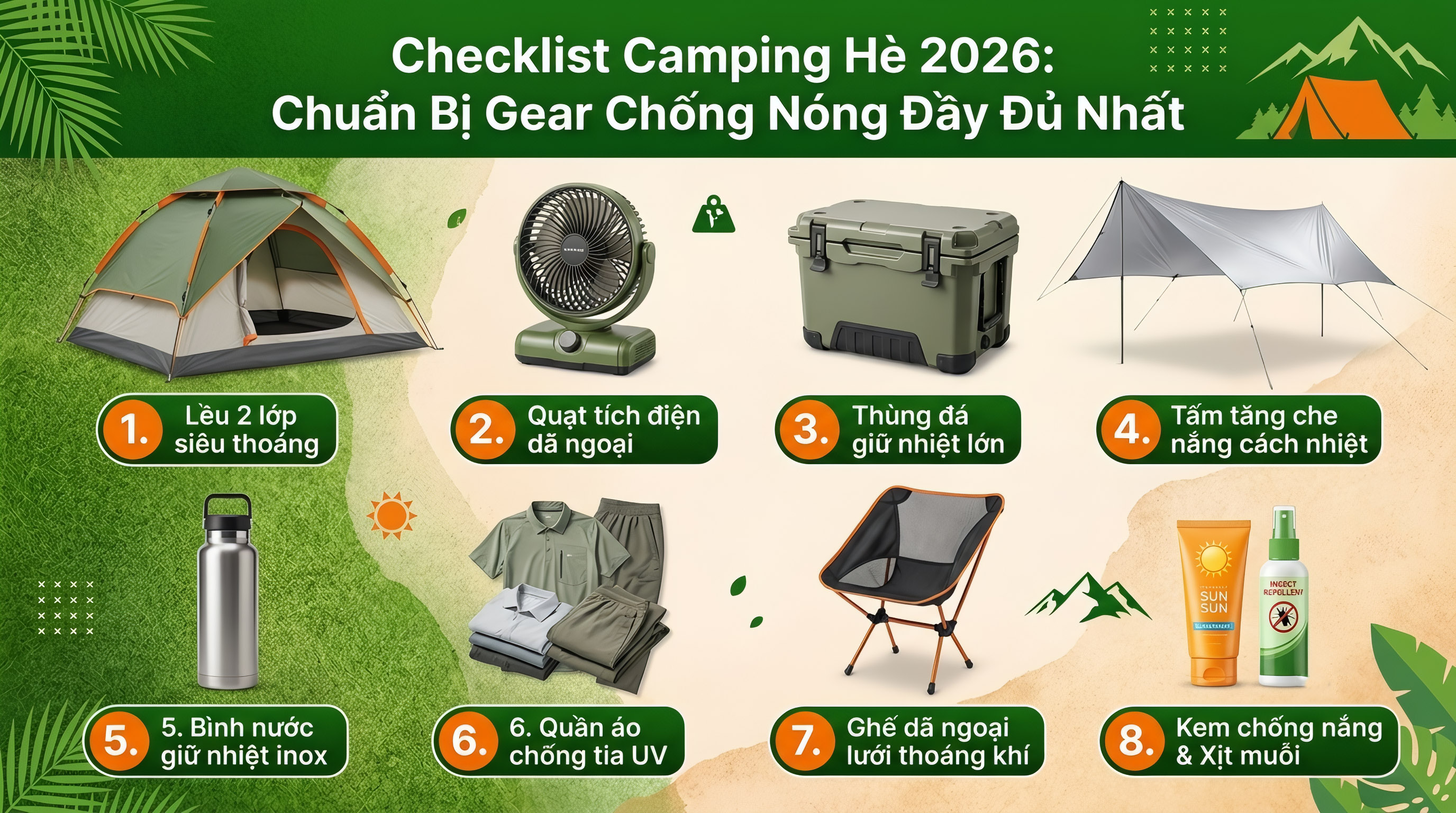 Checklist Camping Hè 2026: Chuẩn Bị Gear Chống Nóng Đầy Đủ Nhất
