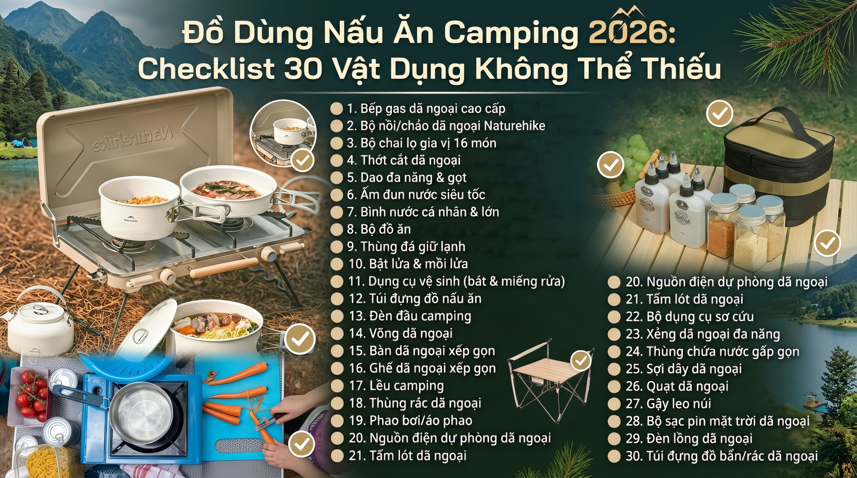 Đồ Dùng Nấu Ăn Camping 2026: Checklist 30 Vật Dụng Không Thể Thiếu
