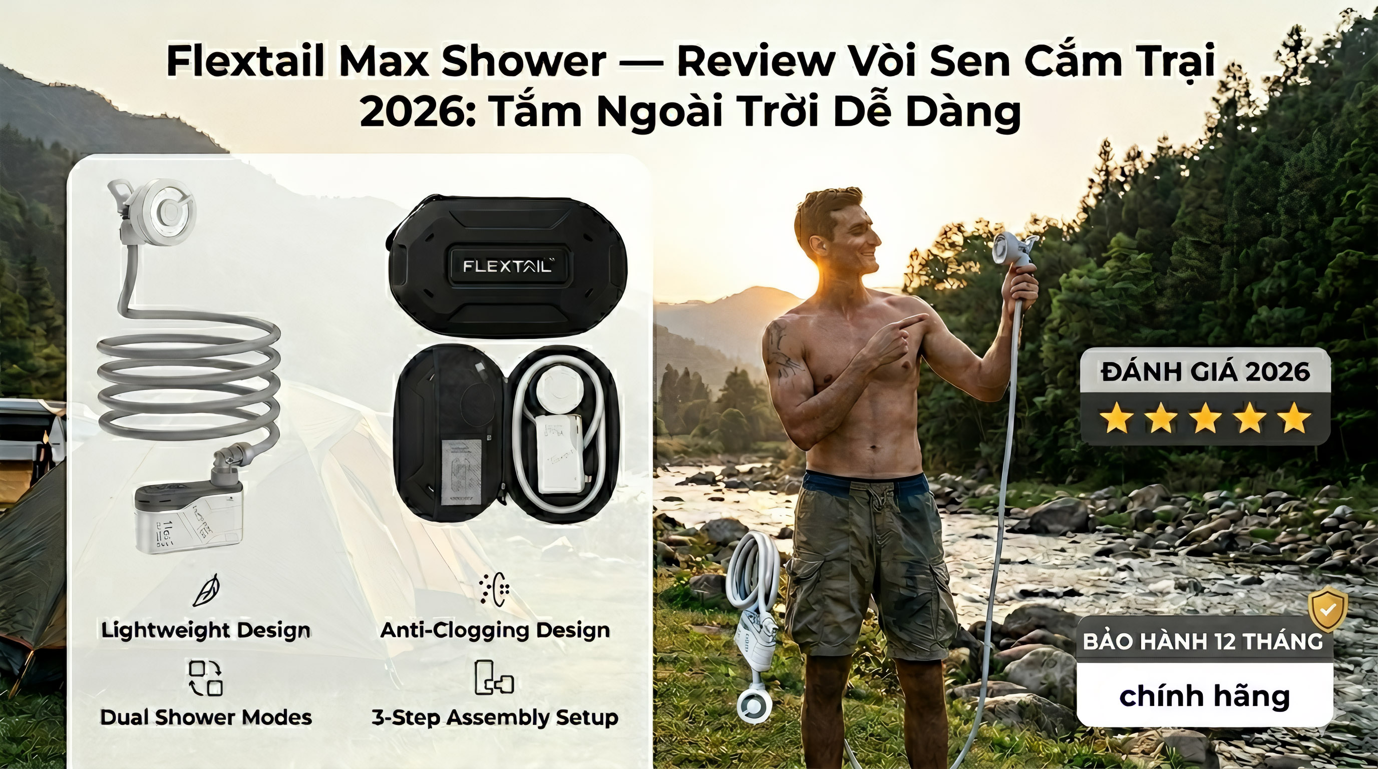 Flextail Max Shower — Review Vòi Sen Cắm Trại 2026: Tắm Ngoài Trời Dễ Dàng