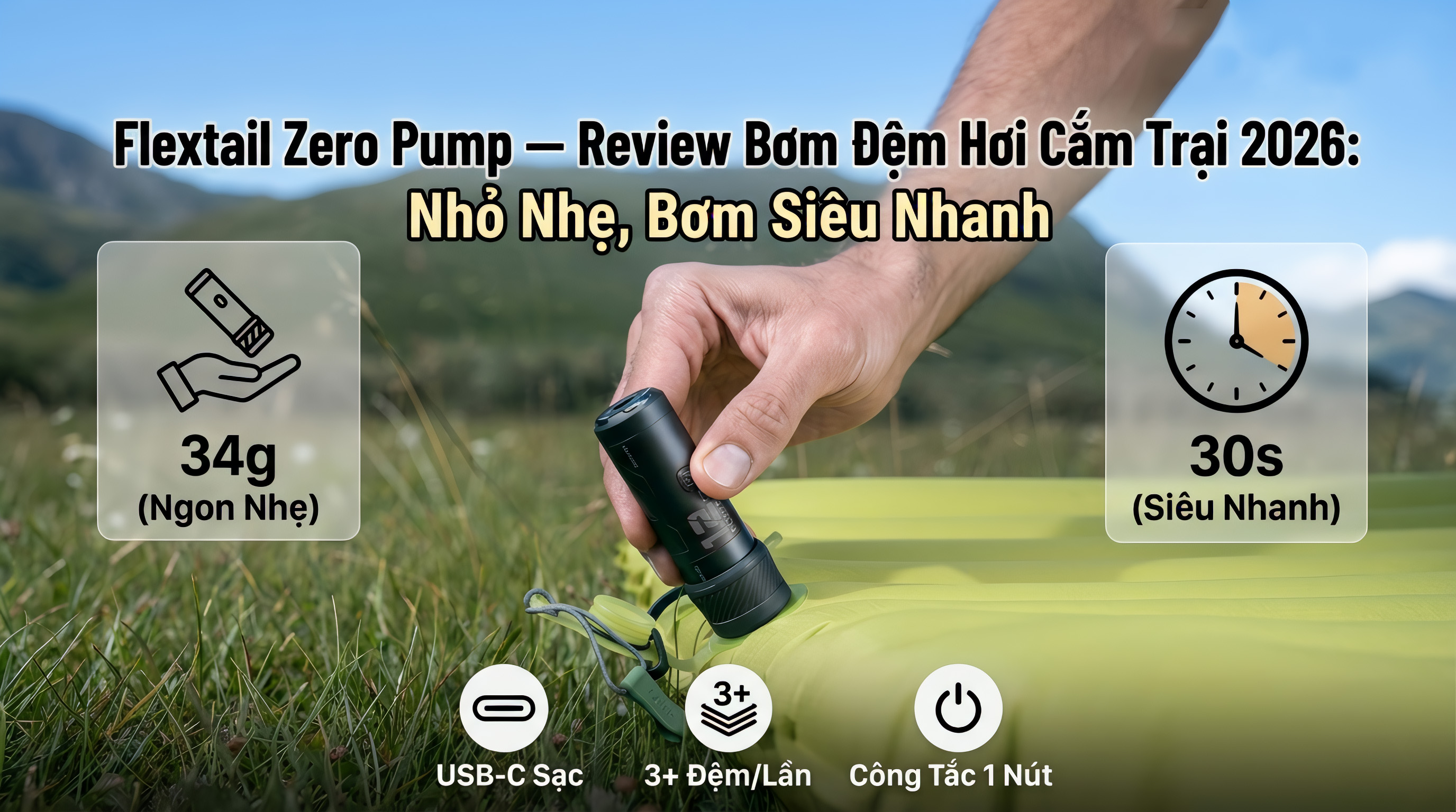 Flextail Zero Pump — Review Bơm Đệm Hơi Cắm Trại 2026: Nhỏ Nhẹ, Bơm Siêu Nhanh