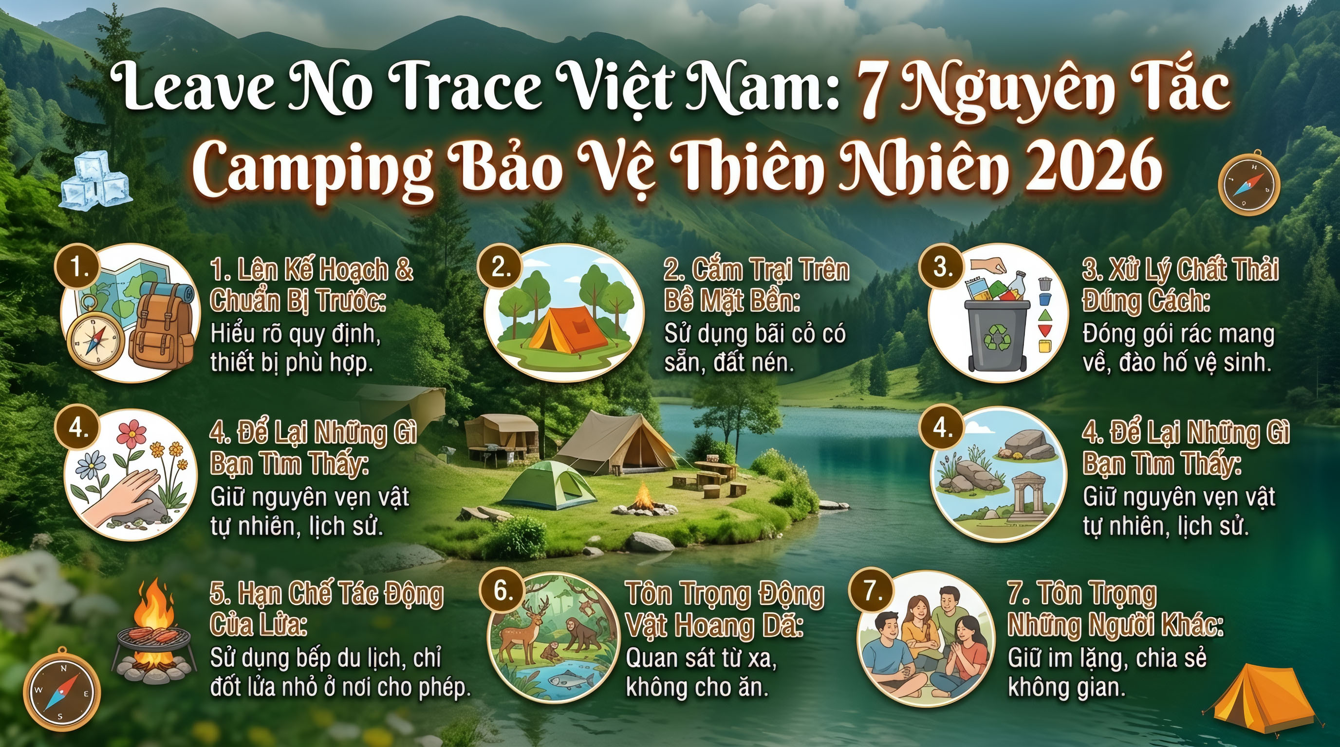 Leave No Trace Việt Nam: 7 Nguyên Tắc Camping Bảo Vệ Thiên Nhiên 2026