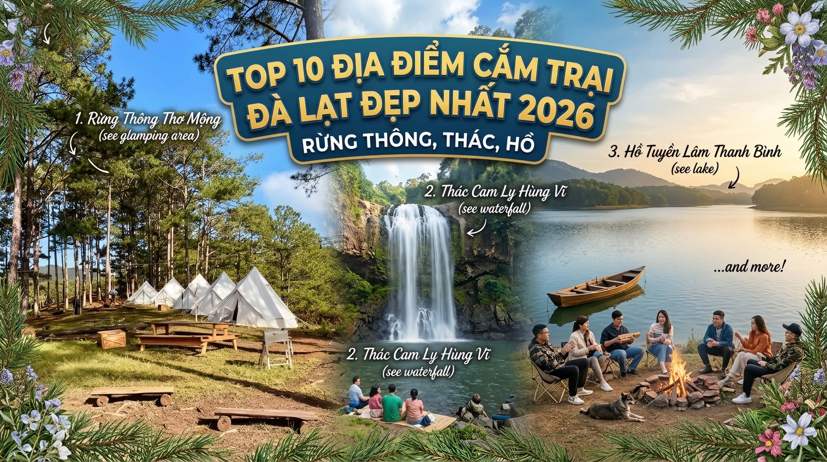 TOP 10 Địa Điểm Cắm Trại Đà Lạt Đẹp Nhất 2026: Rừng Thông, Thác, Hồ