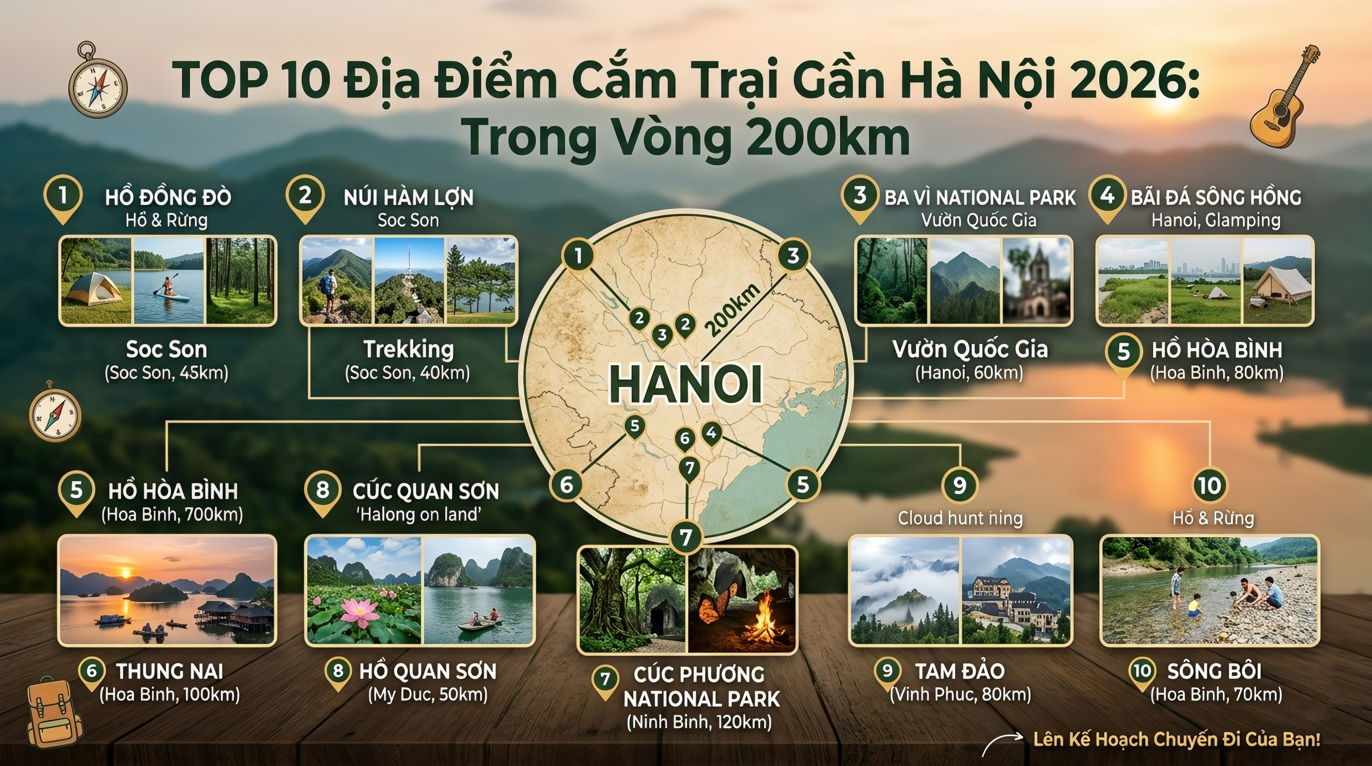 TOP 10 Địa Điểm Cắm Trại Gần Hà Nội 2026: Trong Vòng 200km