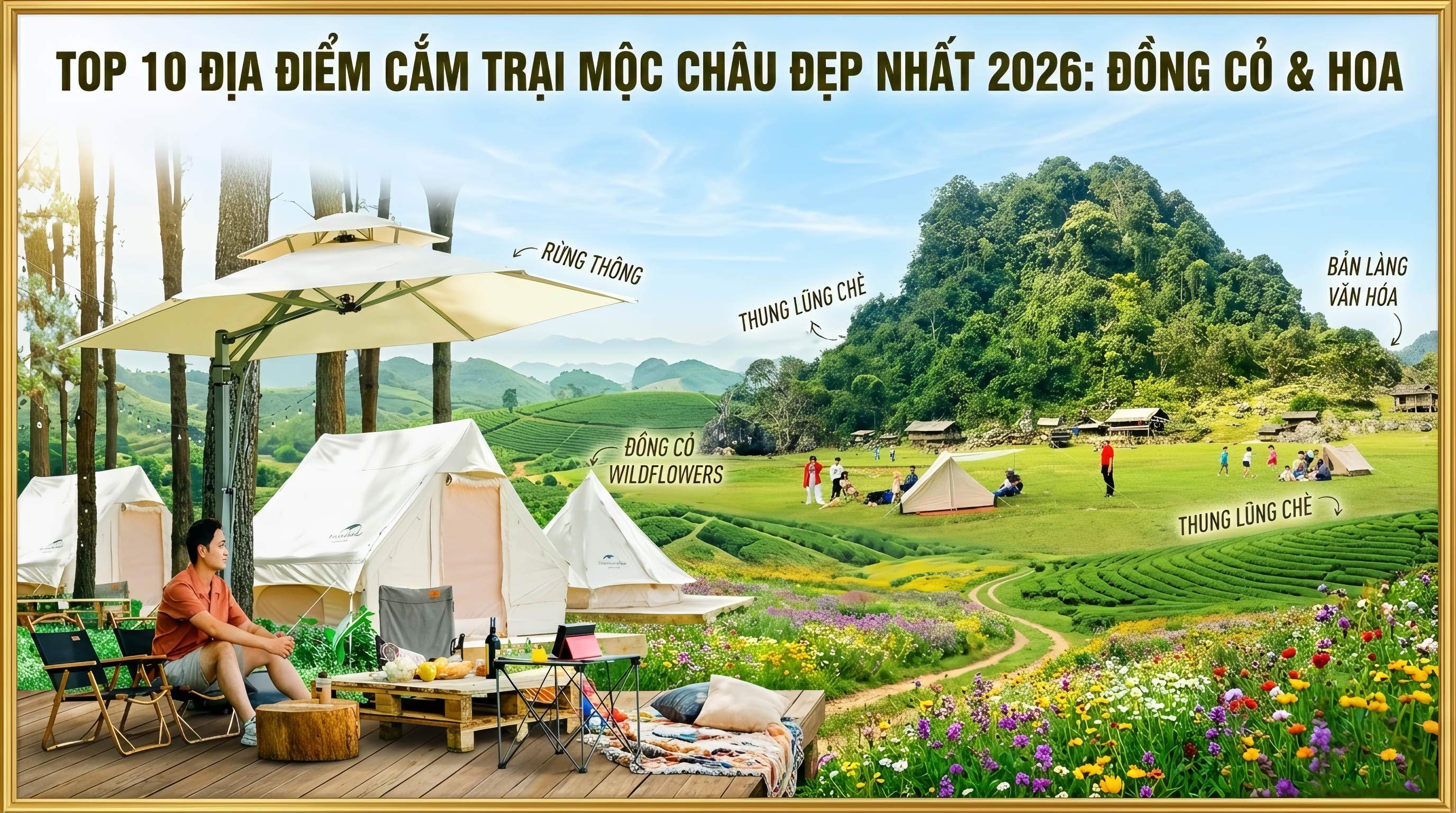 TOP 10 Địa Điểm Cắm Trại Mộc Châu Đẹp Nhất 2026: Đồng Cỏ & Hoa