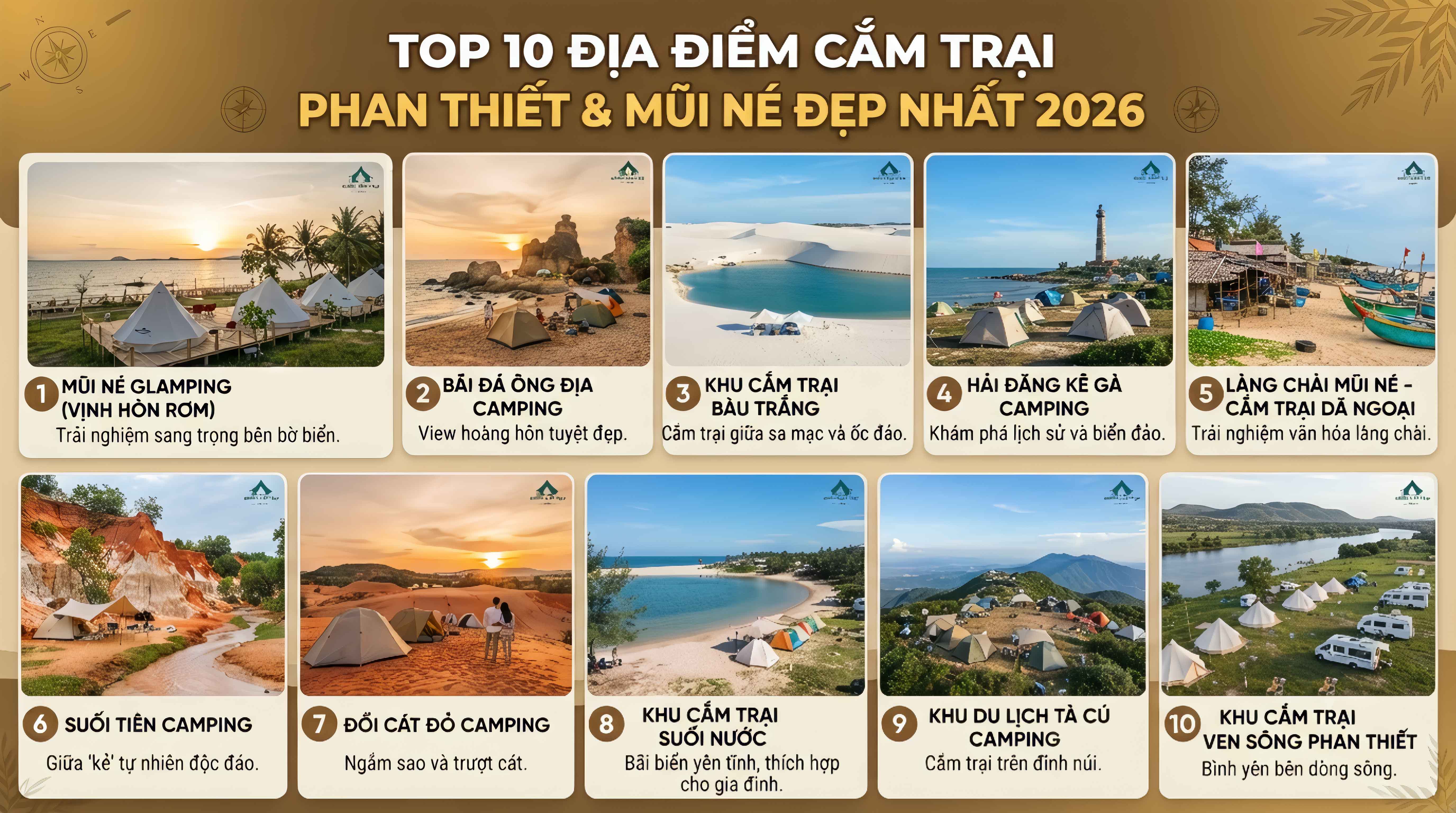 TOP 10 Địa Điểm Cắm Trại Phan Thiết & Mũi Né Đẹp Nhất 2026