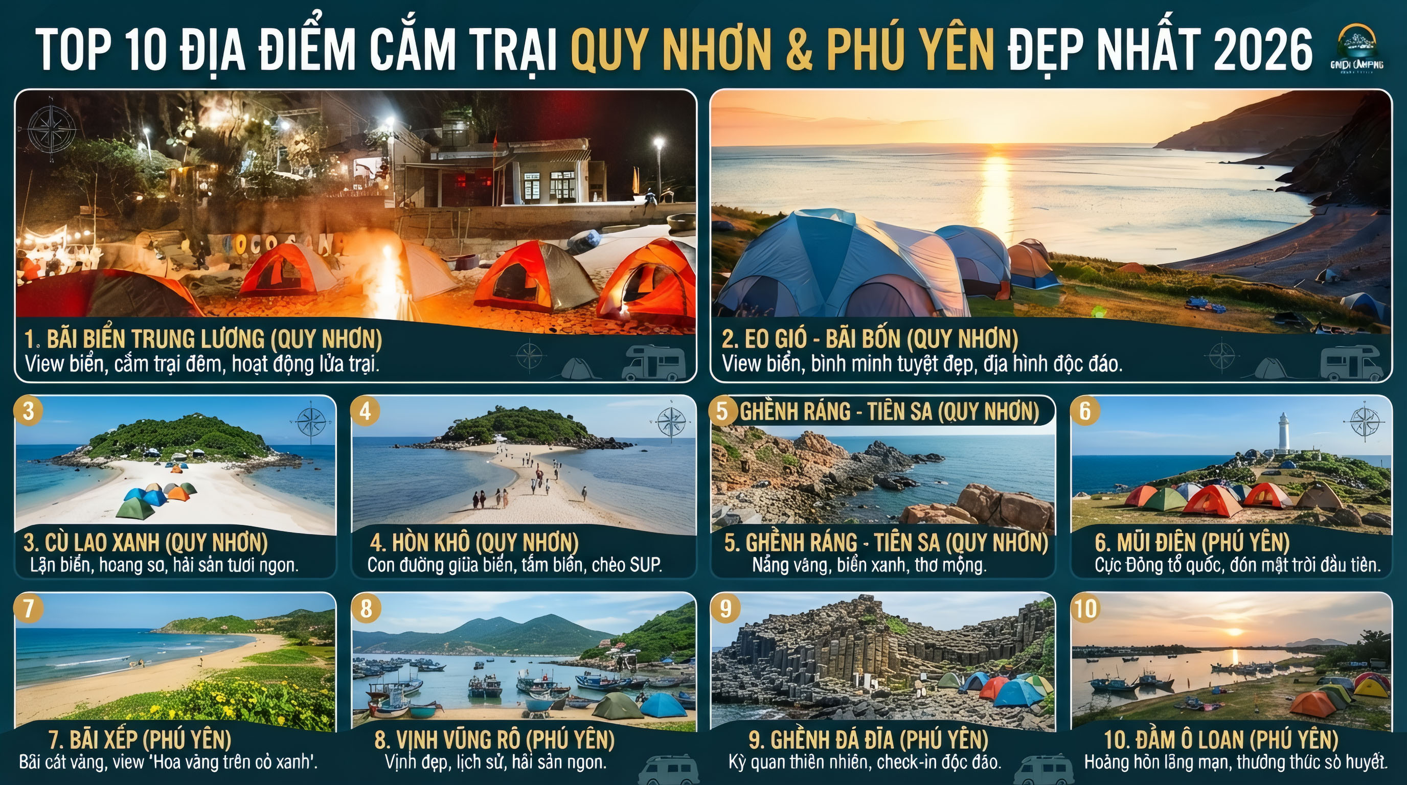 TOP 10 Địa Điểm Cắm Trại Quy Nhơn & Phú Yên Đẹp Nhất 2026