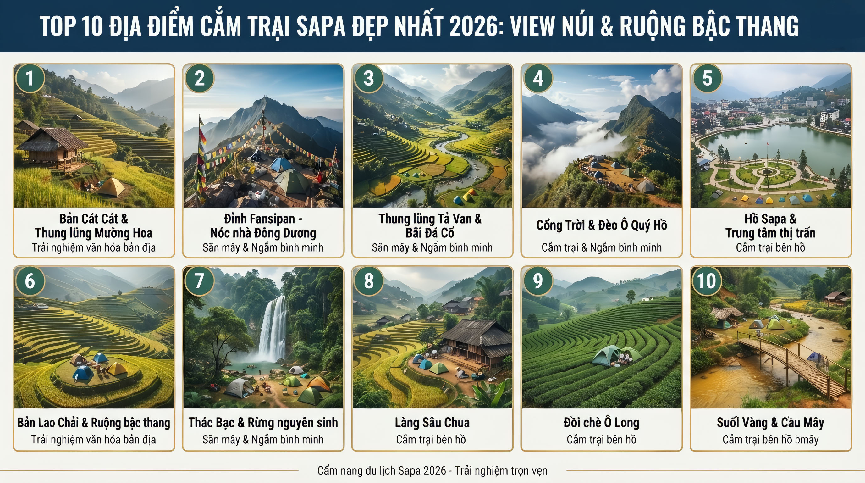 TOP 10 Địa Điểm Cắm Trại Sapa Đẹp Nhất 2026: View Núi & Ruộng Bậc Thang