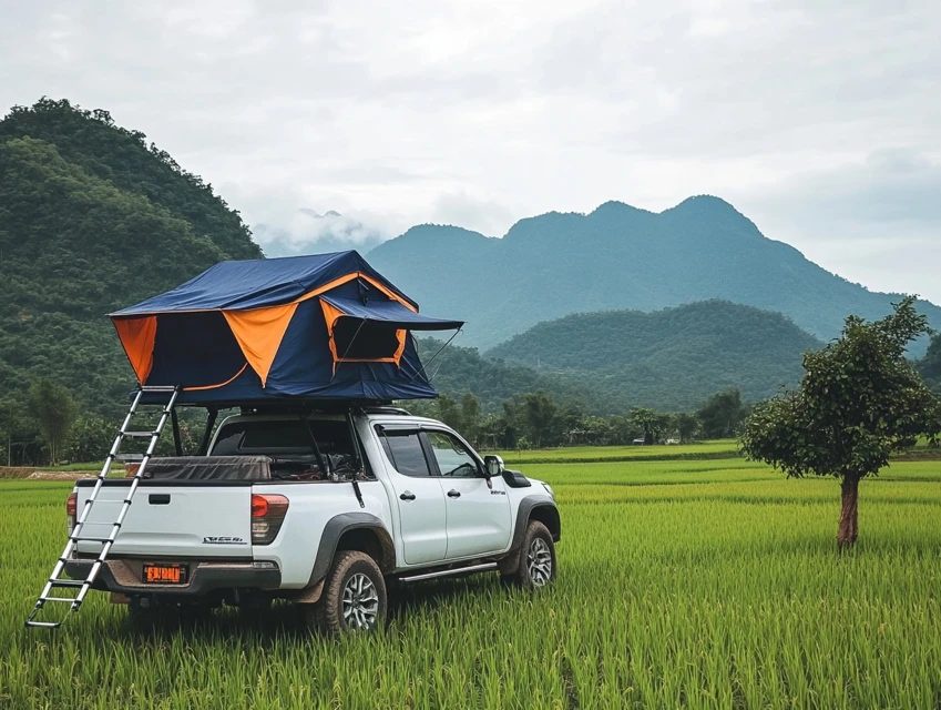 Naturehike soft shell rooftop tent trên bán tải cắm trại overlanding Việt Nam