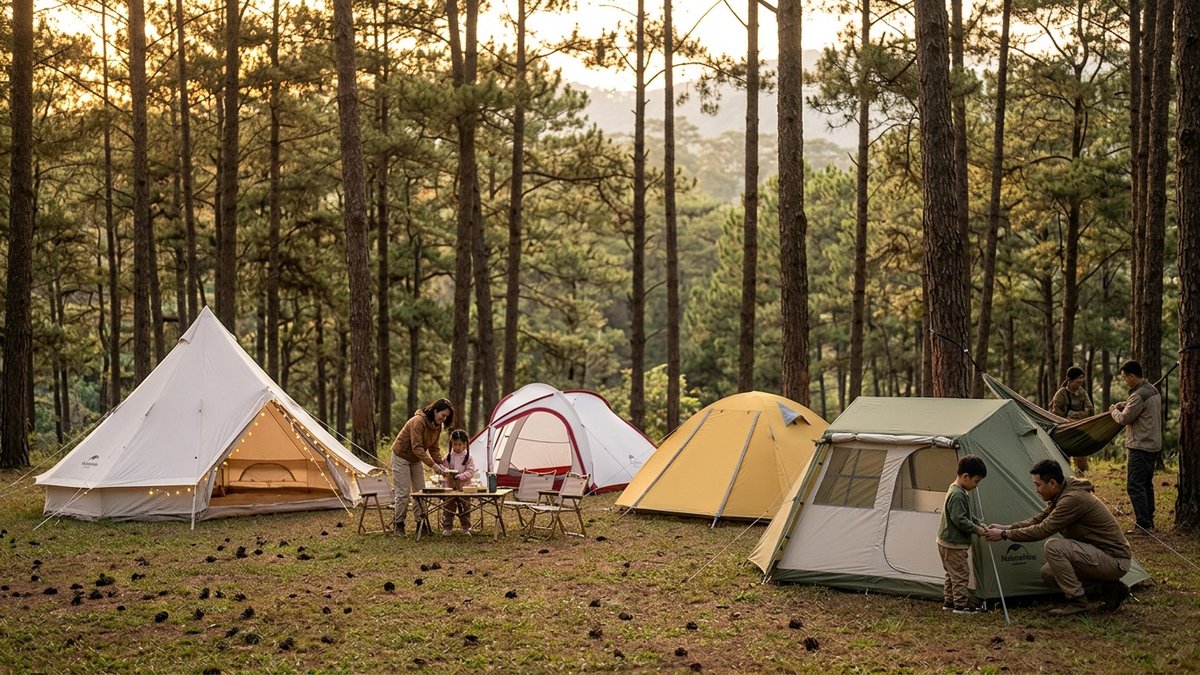 Lều cắm trại 4 người Naturehike dựng sẵn tại bãi cắm trại - tổng quan 5 mẫu đáng mua