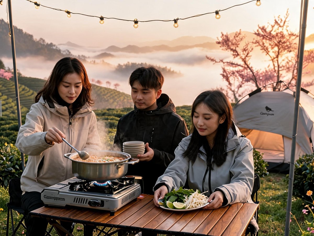 Bếp gas dã ngoại Campingmoon gấp gọn - đun nấu tại bàn bếp cắm trại