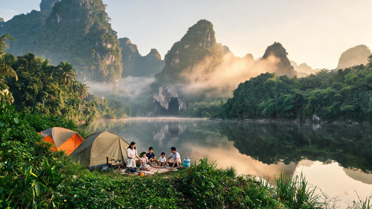 Cắm trại Phong Nha Kẻ Bàng — bên dòng sông Son xanh ngắt