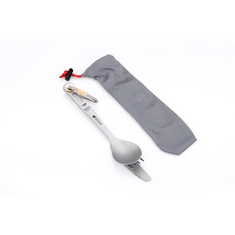 Bộ dao muỗng nĩa titanium kèm túi vải xám đựng