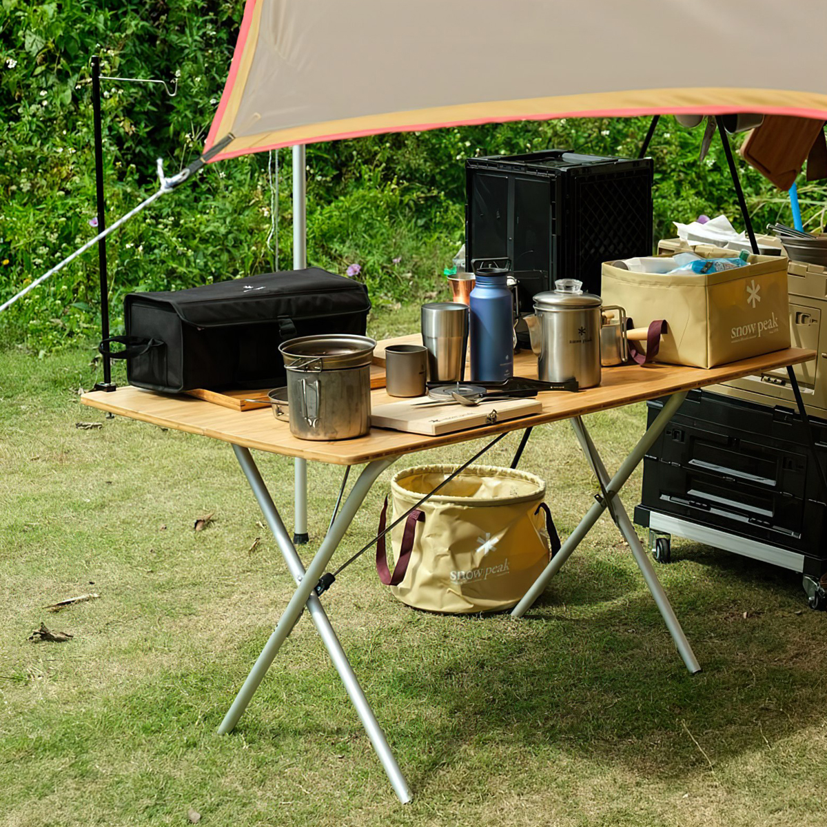 Bàn Cắm Trại Du Lịch Snowpeak One Action Table Long Bamboo