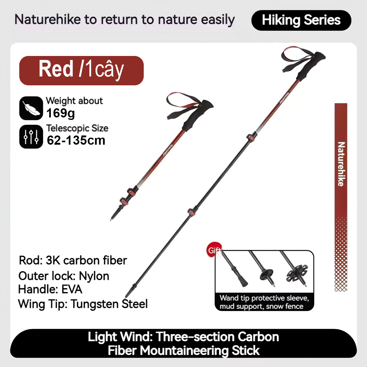 Naturehike Gậy Carbon Leo Núi Siêu Bền Nhẹ (1 cây) CNK2300DS010