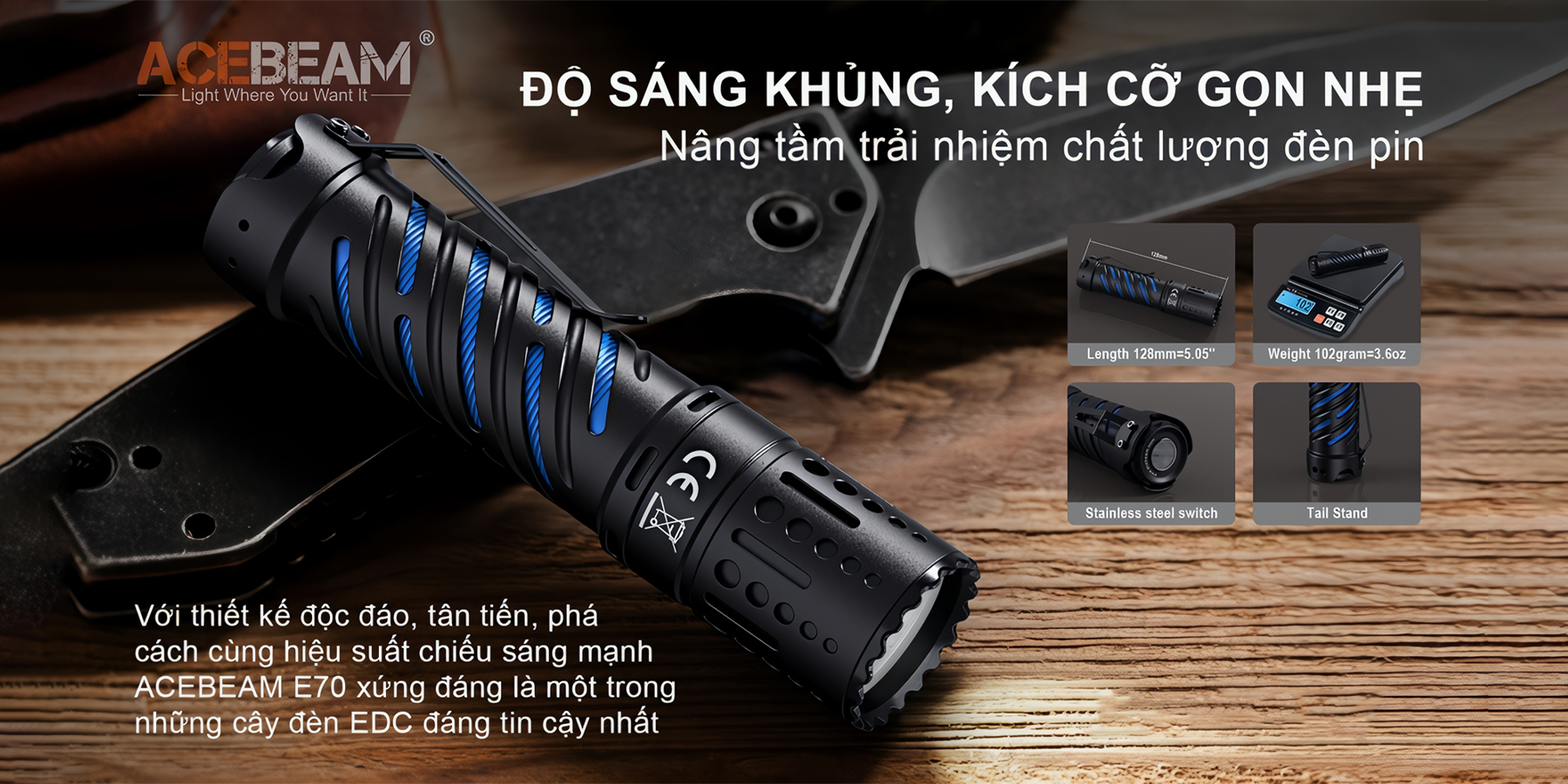 ACEBEAM E70 Đèn Pin Cắm Trại Độ Sáng 4600 Lumen Pin 21700