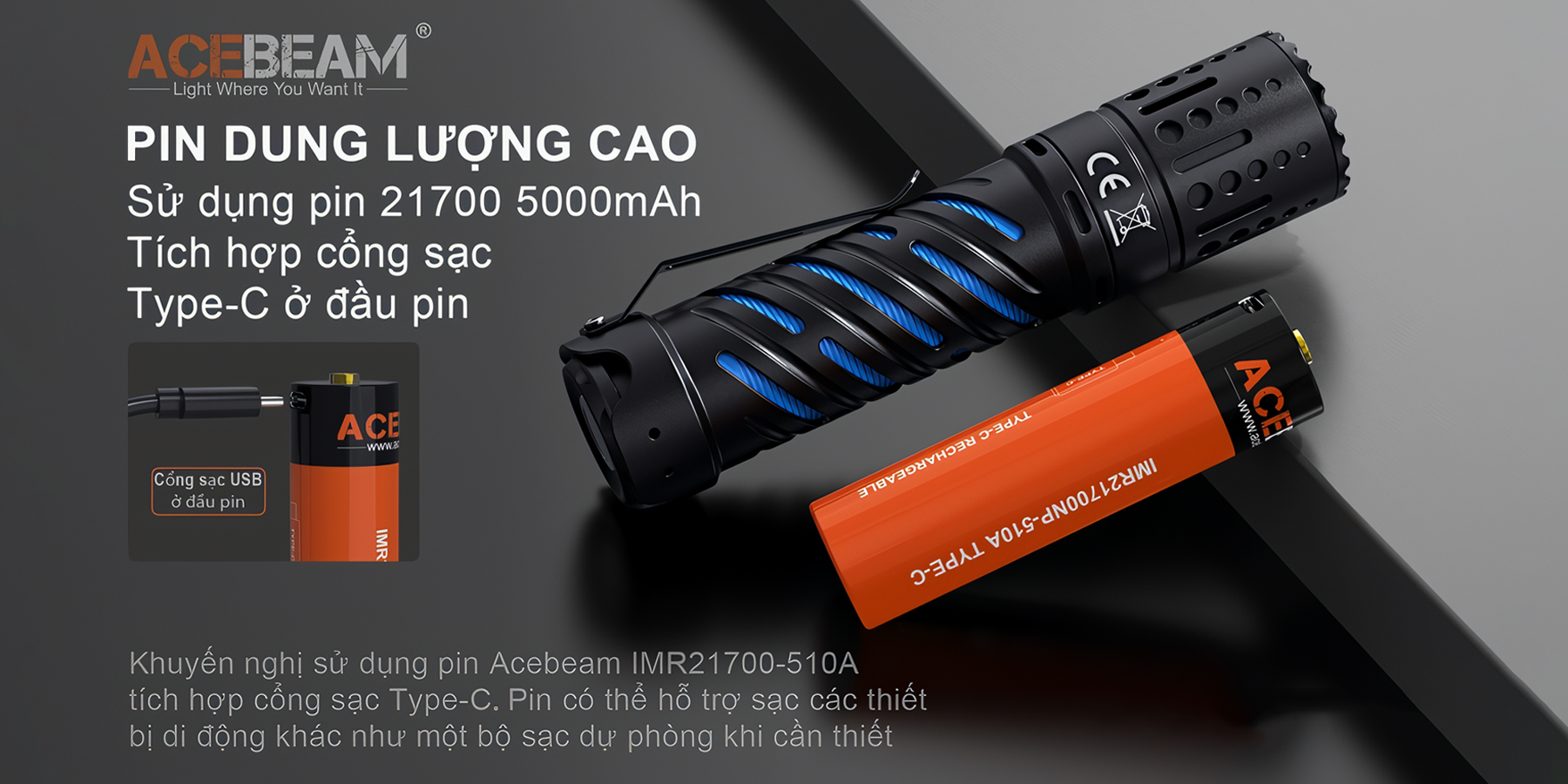 ACEBEAM E70 Đèn Pin Cắm Trại Độ Sáng 4600 Lumen Pin 21700