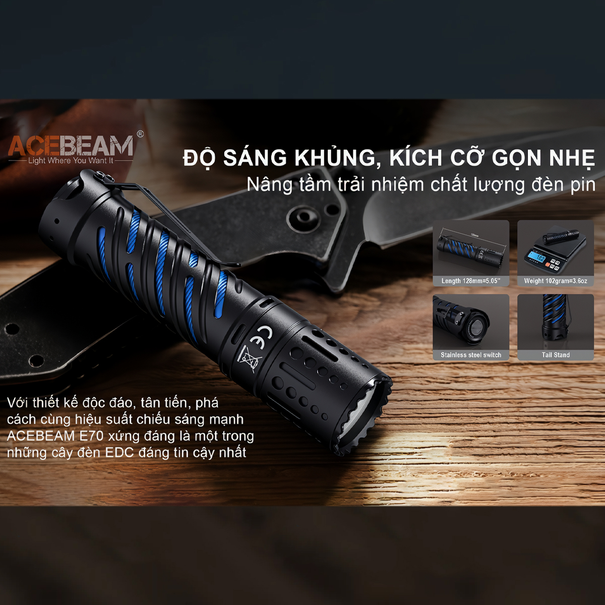 ACEBEAM E70 Đèn Pin Cắm Trại Độ Sáng 4600 Lumen Pin 21700