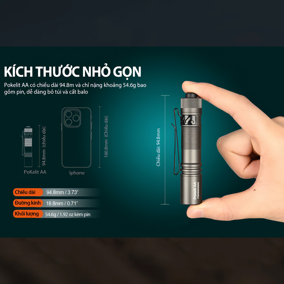 ACEBEAM POKELIT AA Đèn Pin Cắm Trại Độ Sáng 1000lm Chiếu Xa 105m Pin 14500 Ánh Sáng Trắng