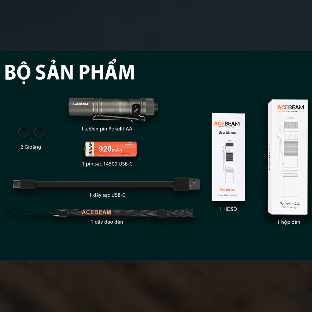 ACEBEAM POKELIT AA Đèn Pin Cắm Trại Độ Sáng 1000lm Chiếu Xa 105m Pin 14500 Ánh Sáng Trắng