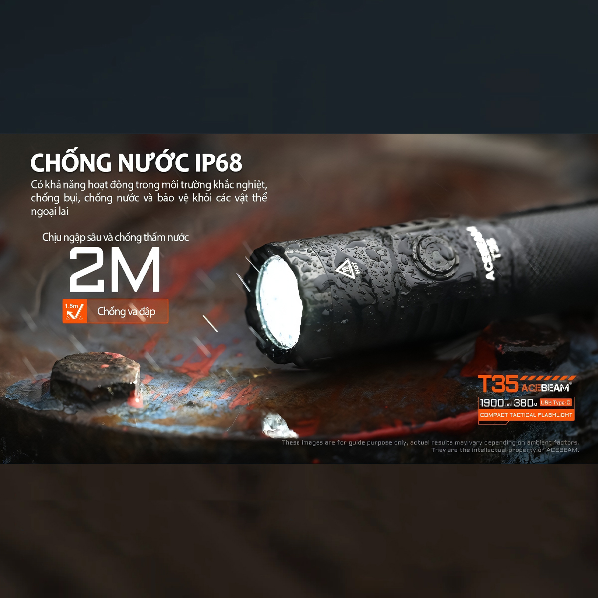 ACEBEAM T35 Đèn Pin Cắm Trại Sáng 1900 Lumens Chiếu Xa 380m Pin 18650 2600mAh Sạc USB C