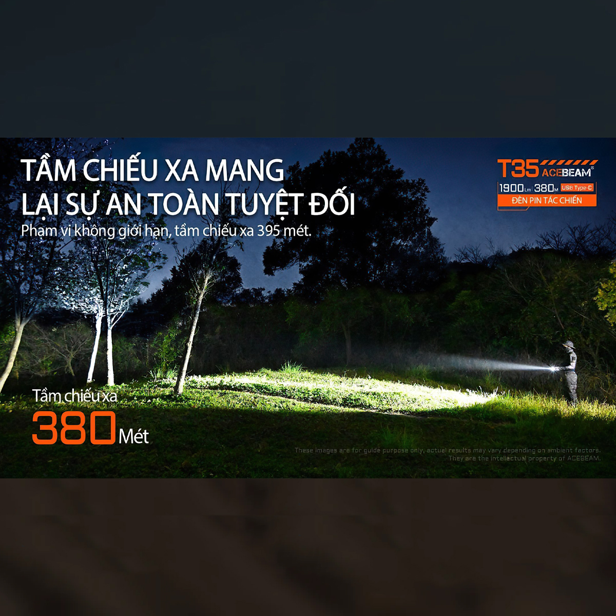 ACEBEAM T35 Đèn Pin Cắm Trại Sáng 1900 Lumens Chiếu Xa 380m Pin 18650 2600mAh Sạc USB C