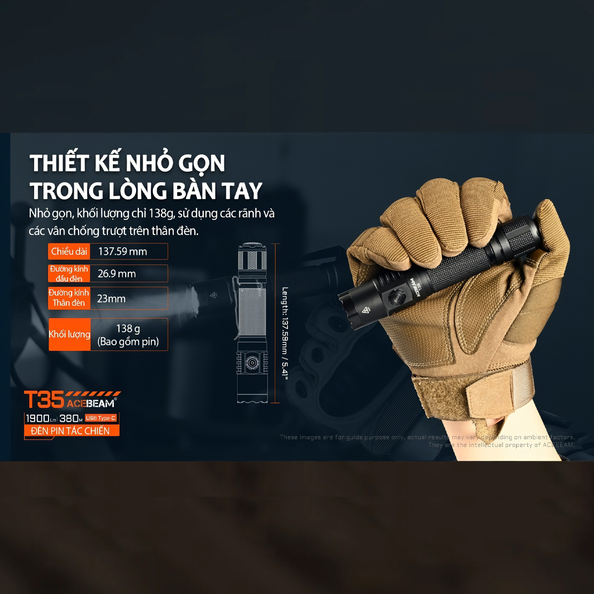 ACEBEAM T35 Đèn Pin Cắm Trại Sáng 1900 Lumens Chiếu Xa 380m Pin 18650 2600mAh Sạc USB C