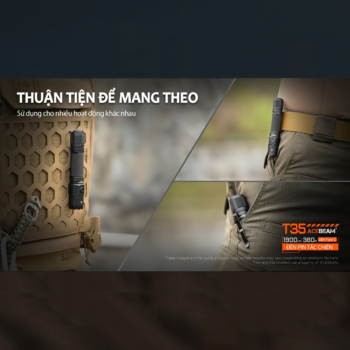ACEBEAM T35 Đèn Pin Cắm Trại Sáng 1900 Lumens Chiếu Xa 380m Pin 18650 2600mAh Sạc USB C