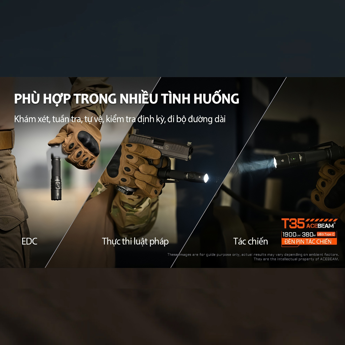 ACEBEAM T35 Đèn Pin Cắm Trại Sáng 1900 Lumens Chiếu Xa 380m Pin 18650 2600mAh Sạc USB C