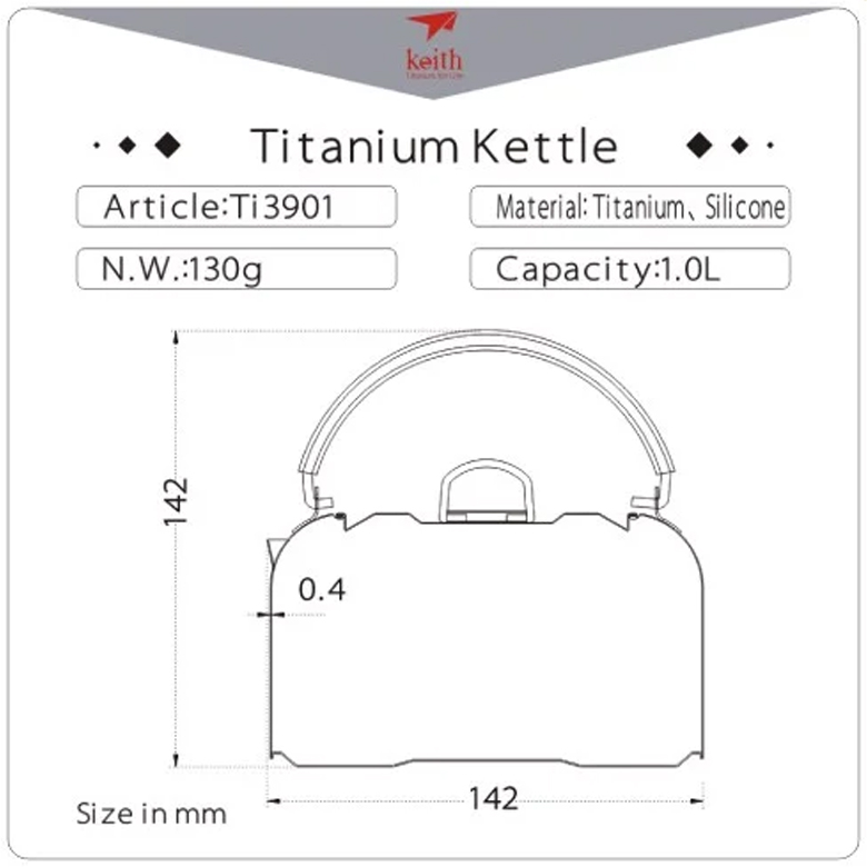 Keith Titanium Ấm Đun Cắm Trại Kettle 1000ml