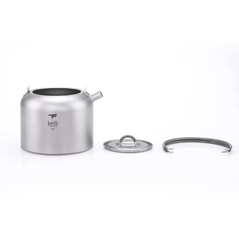 Ấm đun titanium tháo rời gồm thân, nắp và quai xách