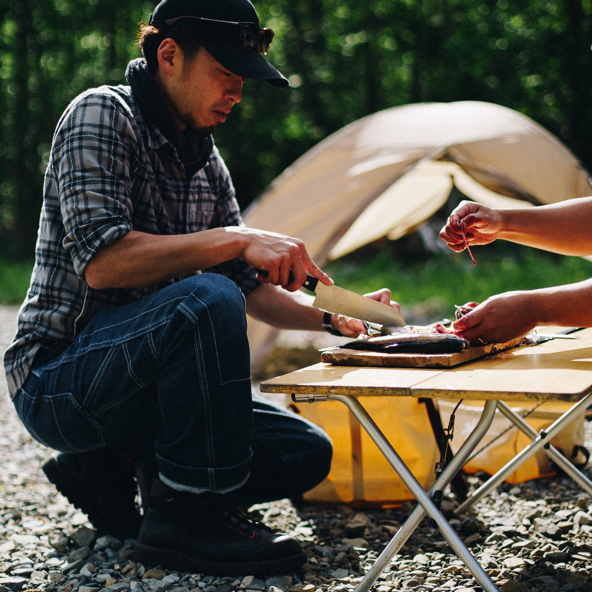 Bàn Cắm Trại Du Lịch Snowpeak One Action Low Table Bamboo