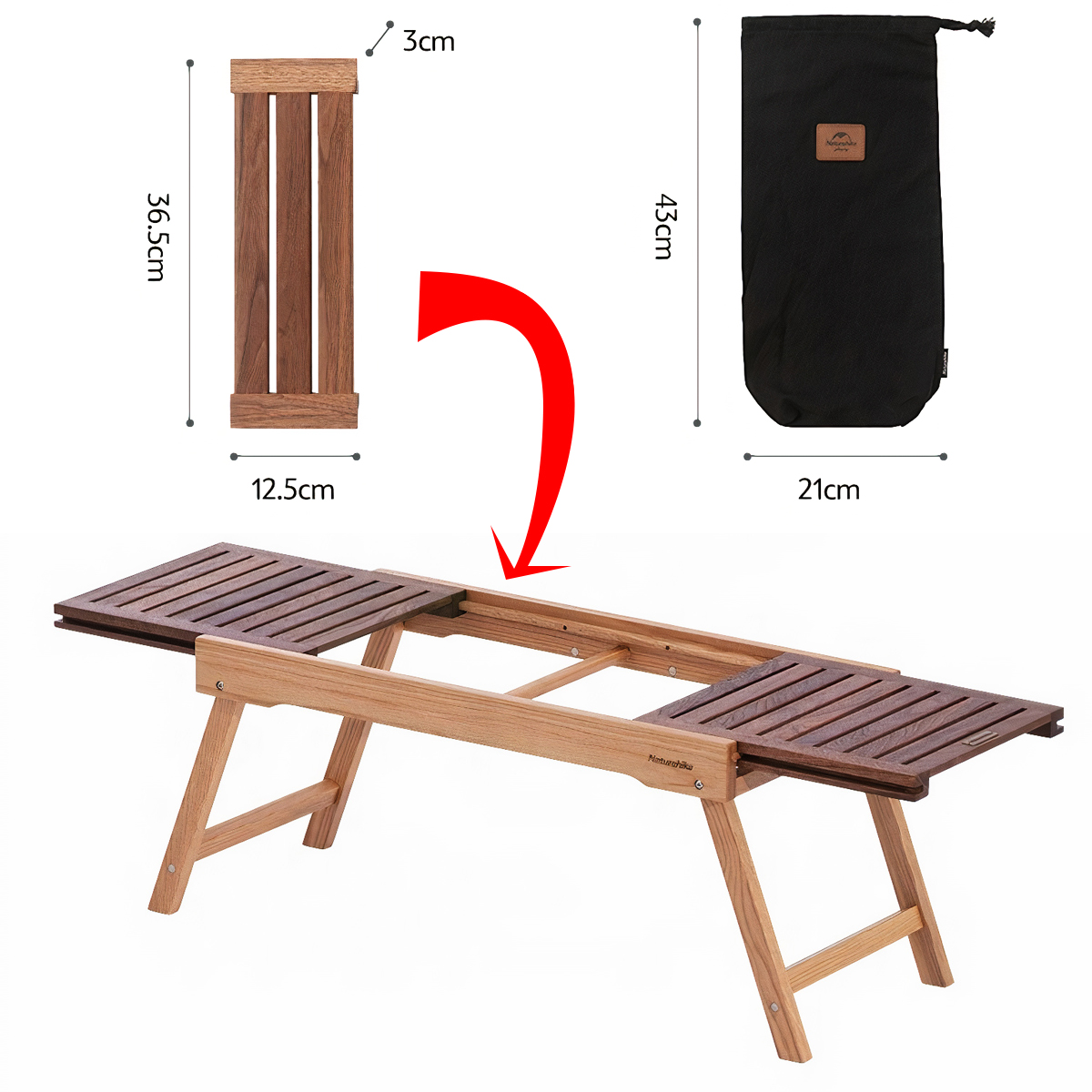 NatureHike Bàn Gỗ Cắm Trại Gấp Gọn Ray Trượt