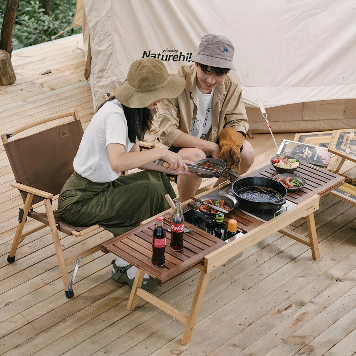 NatureHike Bàn Gỗ Cắm Trại Gấp Gọn Ray Trượt