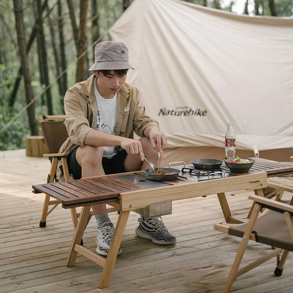 NatureHike Bàn Gỗ Cắm Trại Gấp Gọn Ray Trượt