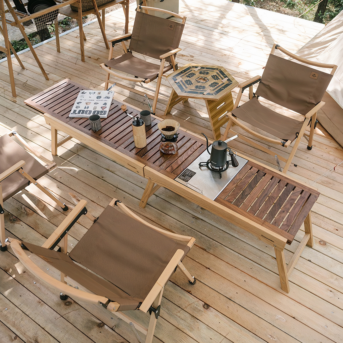 NatureHike Bàn Gỗ Cắm Trại Gấp Gọn Ray Trượt