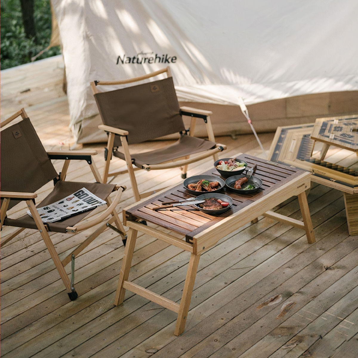 NatureHike Bàn Gỗ Cắm Trại Gấp Gọn Ray Trượt