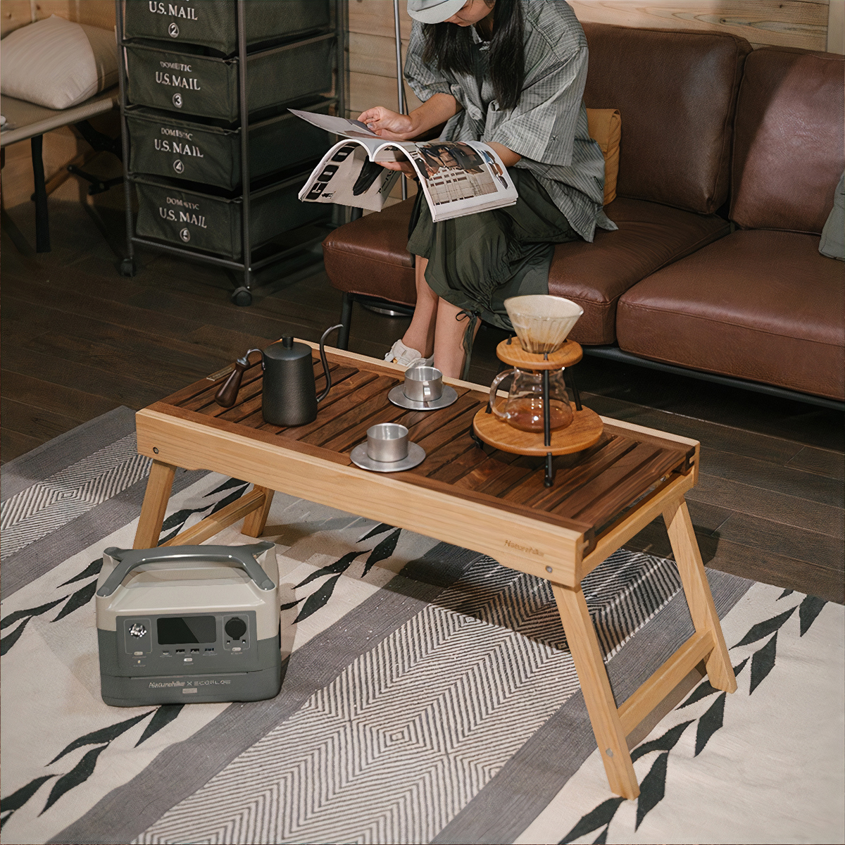 NatureHike Bàn Gỗ Cắm Trại Gấp Gọn Ray Trượt