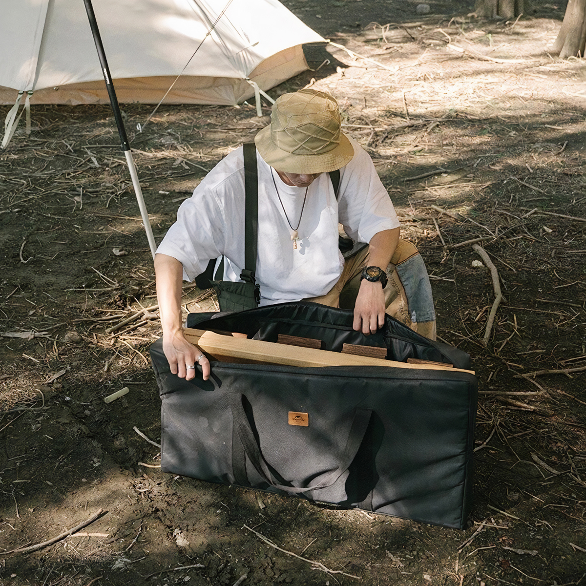 NatureHike Bàn Gỗ Cắm Trại Gấp Gọn Ray Trượt