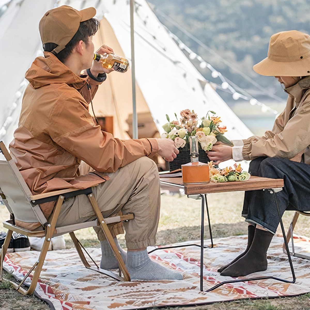 Naturhike Bàn Gỗ Dã Ngoại Khung Thép IGT Glamping