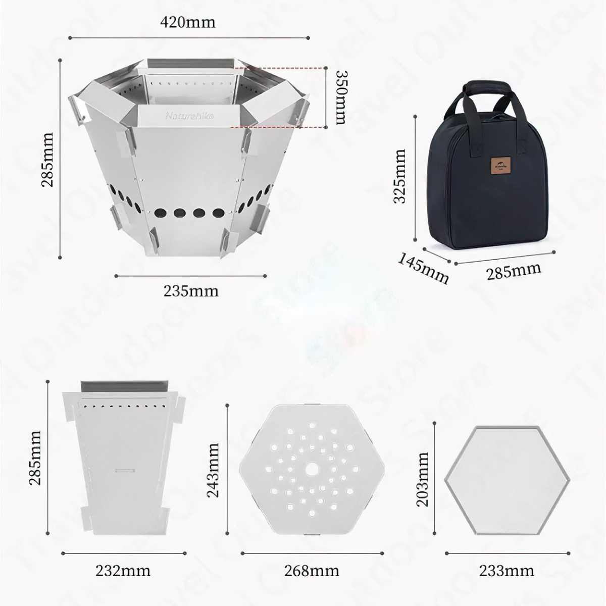 Bếp Củi Lục Giác Xếp Gọn Cắm Trại Naturehike