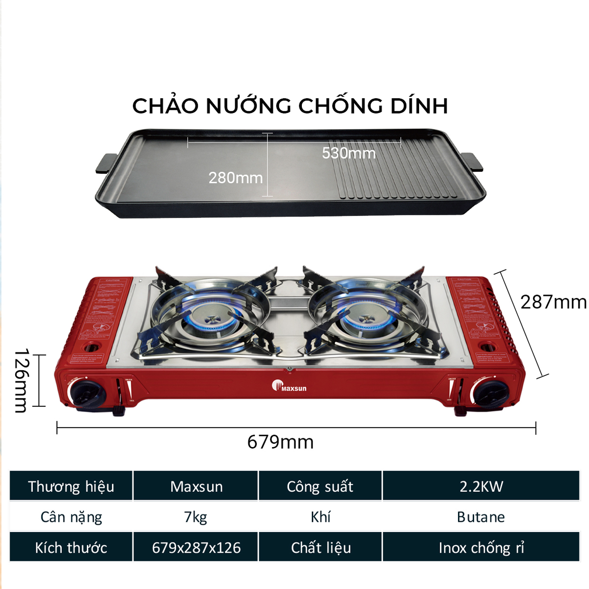 Maxsun MSD-5800S Bếp Gas Cắm Trại Đôi Kèm Chảo