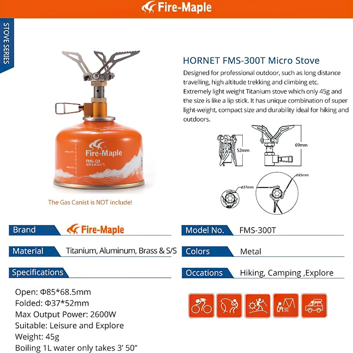 Bếp Ga Gấp Gọn Cắm Trại Titanium Siêu Nhẹ Fire Maple FMS-300T