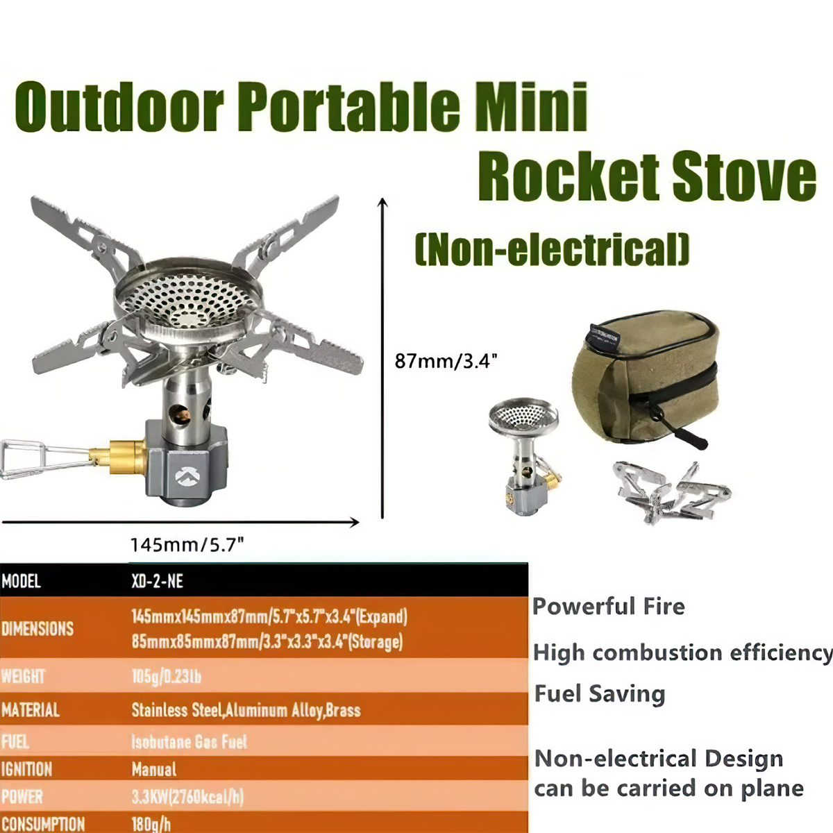 Campingmoon XD-2-NE Bếp Gas Dã Ngoại Xếp Gọn  3.300W (Có Túi Đựng)