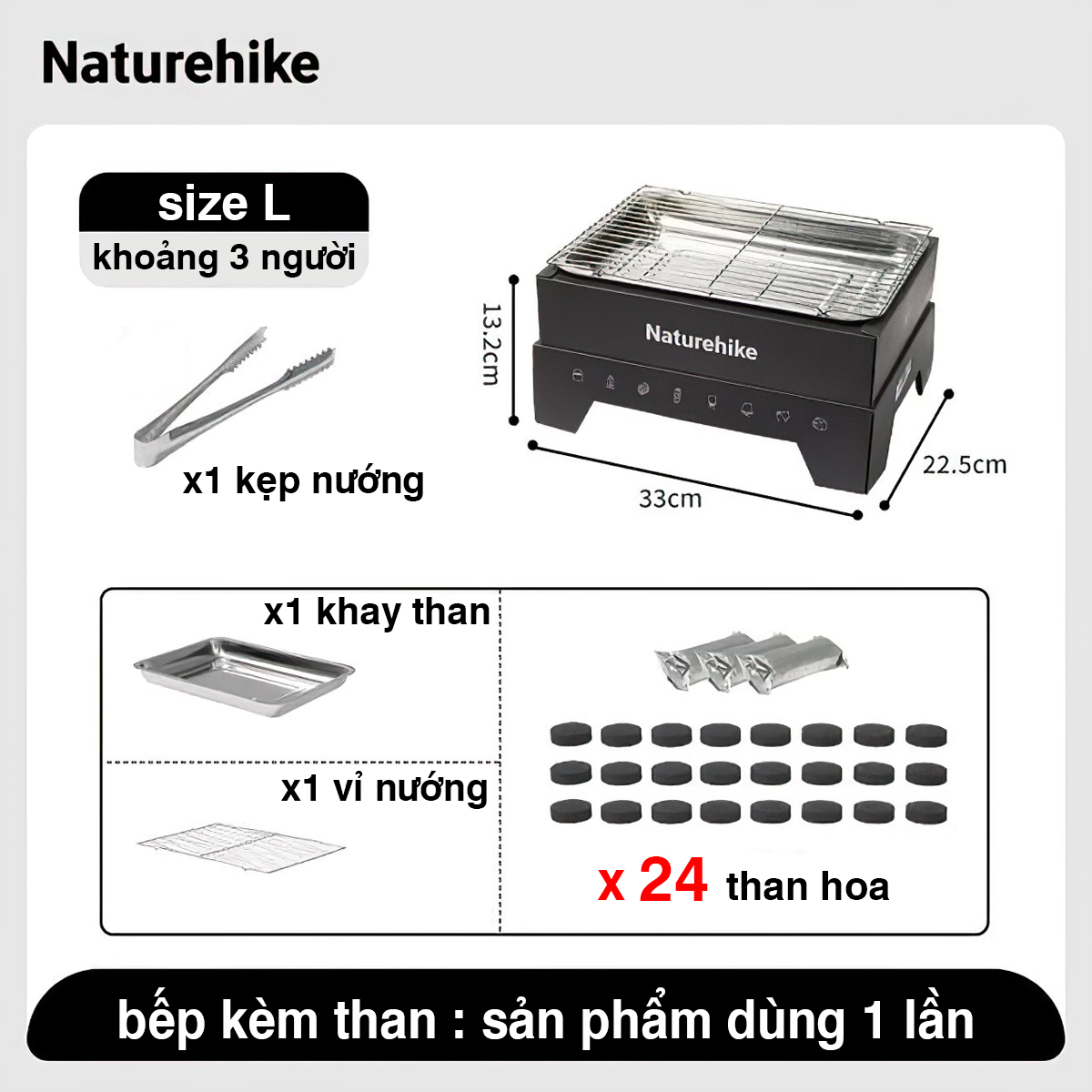 Naturehike CNK2300CW012 Bếp Nướng Cắm Trại BBQ Dùng Một Lần