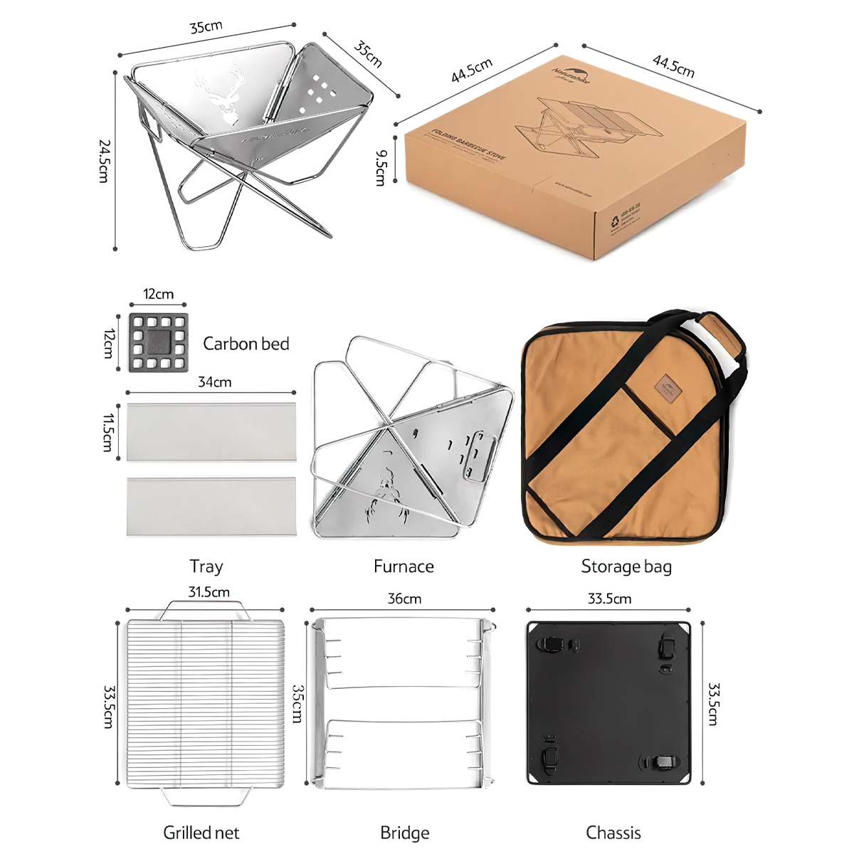 Naturehike Bếp Nướng Than Xếp Gọn Cắm Trại NH20PJ121