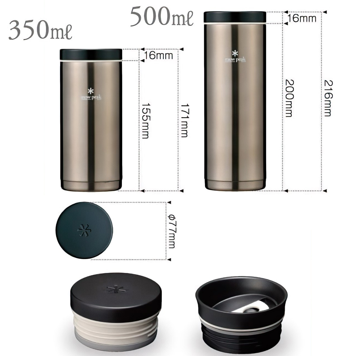 Bình Giữ Nhiệt Cắm Trại Du Lịch Snowpeak Kanpai Bottle 350ml Dark Silver