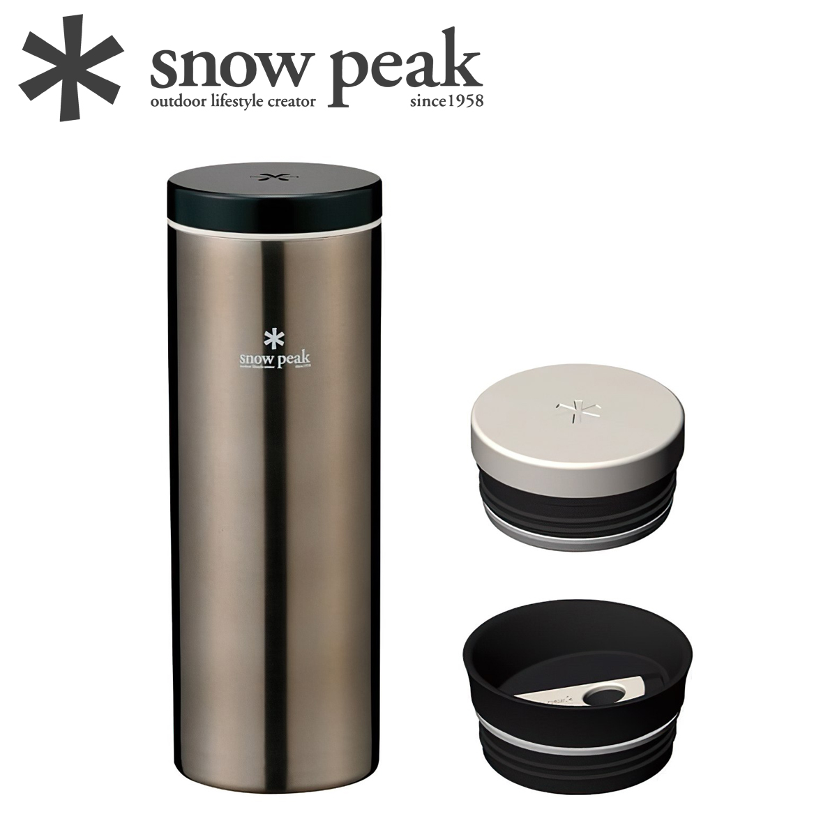 Bình Giữ Nhiệt Cắm Trại Du Lịch Snowpeak Kanpai Bottle 500Ml Dark Silver