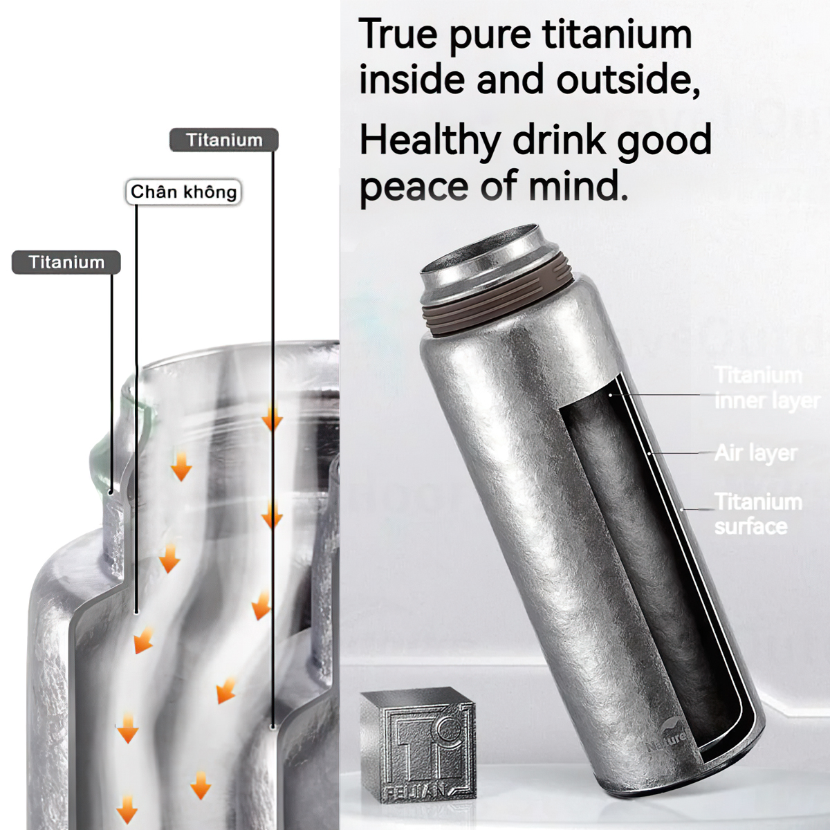 Naturehike Bình Giữ Nhiệt Cắm Trại Titanium (Kèm Bao Da) CNK230CF012