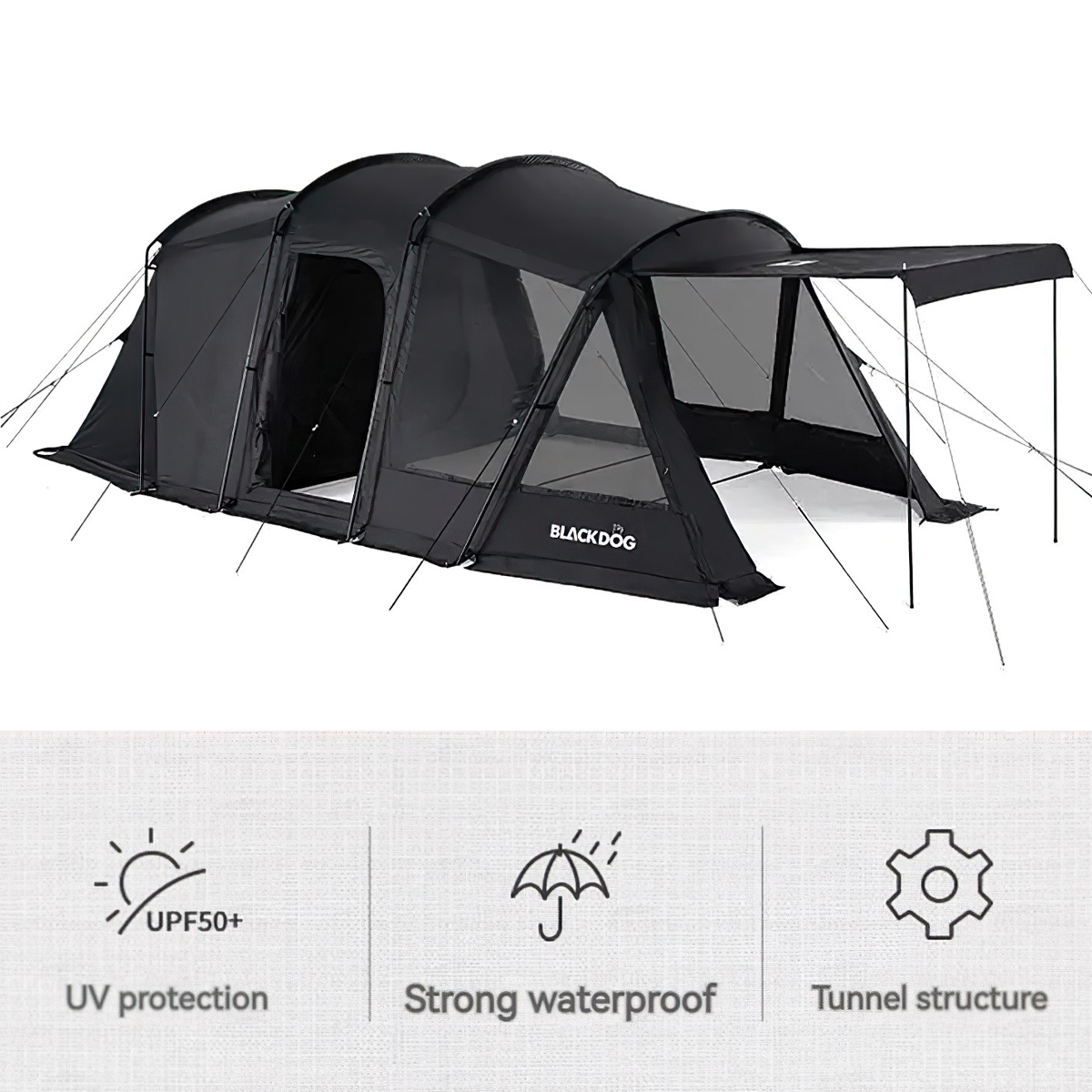 Lều Cắm Trại Du Lịch 3-4 Người Glamping Blackdog Tunnel Tent